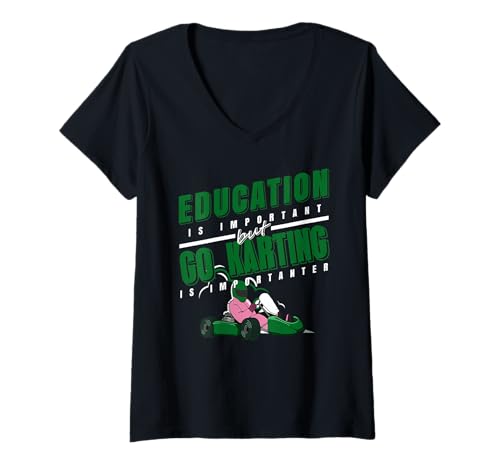 Damen Bildung ist wichtig Aber Kartfahren ist wichtiger Humor T-Shirt mit V-Ausschnitt Damen Bildung ist wichtig Aber Kartfahren ist wichtiger Humor T-Shirt mit V-Ausschnitt von Lustige Kart Fans und Rennsport Liebhaber
