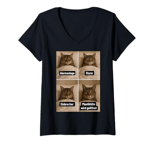Damen Katze Kater Katzen T-Shirt mit V-Ausschnitt Damen Katze Kater Katzen T-Shirt mit V-Ausschnitt von Lustige Katze Outfits