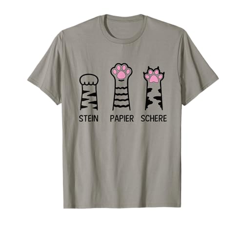 Lustige Katze Stein Papier Schere Katzenpfote Grau Damen T-Shirt S von Lustige Katze Stein Papier Schere Katzenpfote