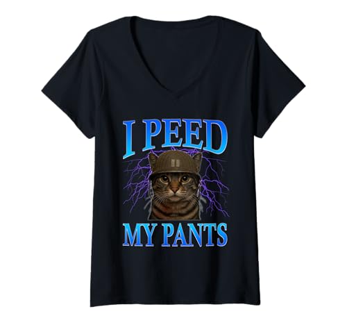 Damen Ich Habe Meine Hose -Katze mit Helmememe gepacht T-Shirt mit V-Ausschnitt Damen Ich Habe Meine Hose -Katze mit Helmememe gepacht T-Shirt mit V-Ausschnitt von Lustige Katze mit Helmememe