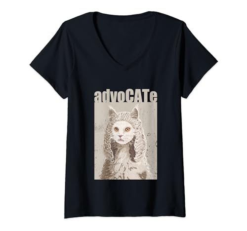 Damen Gemalte Jura Gerichts Anwalts Katze T-Shirt mit V-Ausschnitt Damen Gemalte Jura Gerichts Anwalts Katze T-Shirt mit V-Ausschnitt von Lustige Katzen Besitzer Wortspiele Geschenke