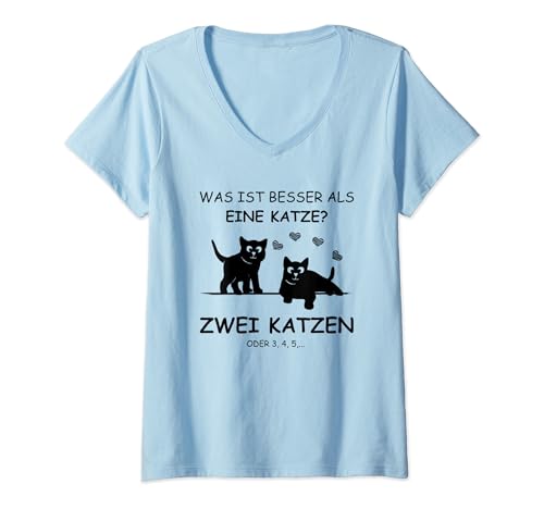 Damen Was ist besser als eine Katze - Zwei Katzen T-Shirt mit V-Ausschnitt von Lustige Katzen Designs Für Freunde Der Katze
