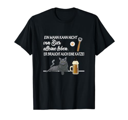 Lustiger Bier Katzen Spruch Männer alleine leben Papa Bier T-Shirt von Lustige Katzen Designs mit Spruch