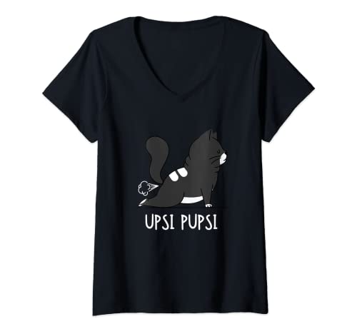 Damen Upsi Pupsi Furzen Pupsen Lustige Katze die pupst T-Shirt mit V-Ausschnitt Damen Upsi Pupsi Furzen Pupsen Lustige Katze die pupst T-Shirt mit V-Ausschnitt von Lustige Katzen Designs