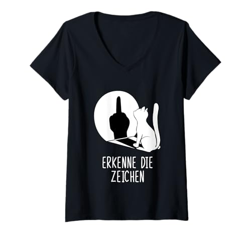 Damen Winkekatze Schatten Katzen Erkenne die Zeichen T-Shirt mit V-Ausschnitt Damen Winkekatze Schatten Katzen Erkenne die Zeichen T-Shirt mit V-Ausschnitt von Lustige Katzen Geschenke Für Katzenliebhaber