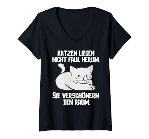 Damen Katzen liegen nicht faul herum - süsser Spruch lustig Katze T-Shirt mit V-Ausschnitt Damen Katzen liegen nicht faul herum - süsser Spruch lustig Katze T-Shirt mit V-Ausschnitt von Lustige Katzen Geschenke für Katzenliebhaber