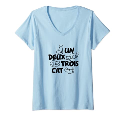 Damen Katzenliebhaber Katze Französisch Un Deux Trois Cat Katzen T-Shirt mit V-Ausschnitt Damen Katzenliebhaber Katze Französisch Un Deux Trois Cat Katzen T-Shirt mit V-Ausschnitt von Lustige Katzen Geschenkideen für Katzenbesitzer