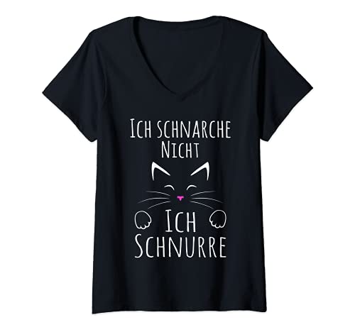 Damen Katze ich schnarche nicht ich schnurre Schlafshirt Damen T-Shirt mit V-Ausschnitt von Lustige Katzen Pyjama Frauen Nachthemd Katzenmotiv