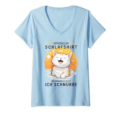 Damen Ich Schnarche nicht Ich schnurre - Katze Schlafshirt Damen T-Shirt mit V-Ausschnitt von Lustige Katzen Pyjama Nachthemd Schlafshirt Damen