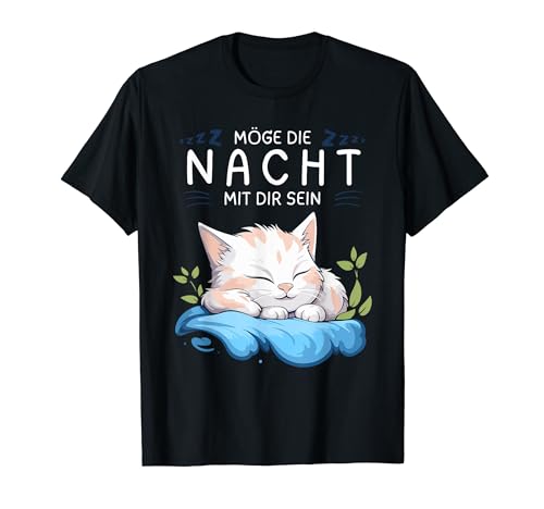 Möge die Nacht mit dir sein - Katze Schlafshirt für Damen T-Shirt von Lustige Katzen Pyjama Nachthemd Schlafshirt Damen