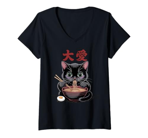 Damen Lustige Katzen -Ramen -Grafik - japanischer Kawaii -Anime T-Shirt mit V-Ausschnitt Damen Lustige Katzen -Ramen -Grafik - japanischer Kawaii -Anime T-Shirt mit V-Ausschnitt von Lustige Katzen -Ramen -Grafik Kawaii Anime -Stil