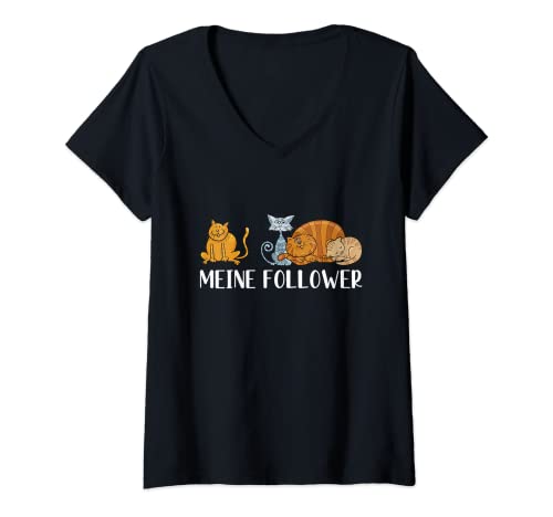 Damen Meine Follower Katzen Katzenliebhaber Spruch T-Shirt mit V-Ausschnitt Damen Meine Follower Katzen Katzenliebhaber Spruch T-Shirt mit V-Ausschnitt von Lustige Katzen Spruch Kleidung Für Katzenbesitzer