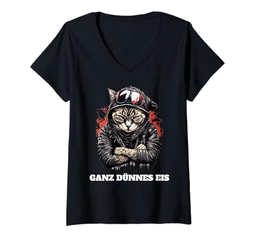 Damen Wütende Katze Ganz dünnes EIS Lustiger Spruch T-Shirt mit V-Ausschnitt Damen Wütende Katze Ganz dünnes EIS Lustiger Spruch T-Shirt mit V-Ausschnitt von Lustige Katzen Sprüche Designs für Katzenbesitzer
