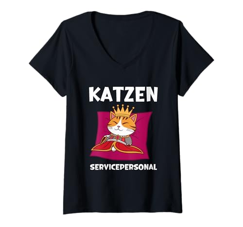 Damen Katzen Servicepersonal - Lustiges Katzen Spaß Shirt T-Shirt mit V-Ausschnitt Damen Katzen Servicepersonal - Lustiges Katzen Spaß Shirt T-Shirt mit V-Ausschnitt von Lustige Katzen Sprüche Geschenkideen Katze