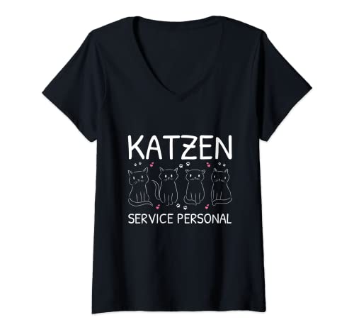 Damen Katzen Service Personal Katze Katzenliebhaber Spruch T-Shirt mit V-Ausschnitt Damen Katzen Service Personal Katze Katzenliebhaber Spruch T-Shirt mit V-Ausschnitt von Lustige Katzen Sprüche Kleidung