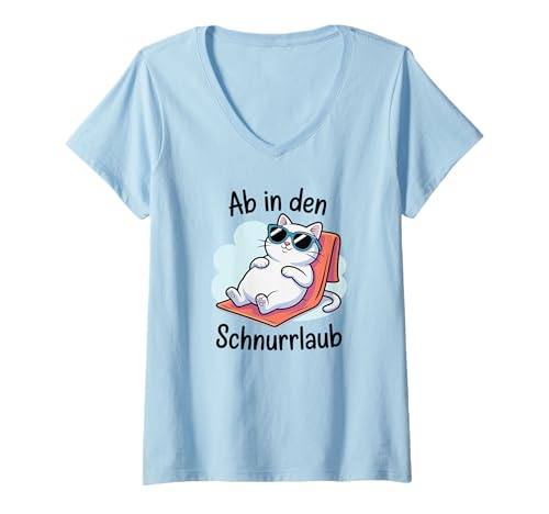 Damen Ab in den Schnurrlaub Lustige Katze Urlaub Design T-Shirt mit V-Ausschnitt Damen Ab in den Schnurrlaub Lustige Katze Urlaub Design T-Shirt mit V-Ausschnitt von Lustige Katzen Sprüche Urlaub Geschenkideen Fans