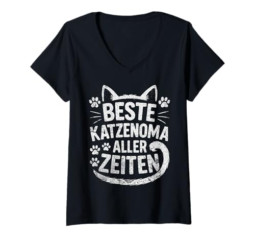 Damen Beste Katzen Oma Aller Zeiten Katzenliebhaber Mama Katze T-Shirt mit V-Ausschnitt von Lustige Katzen Sprüche für Katzenliebhaber