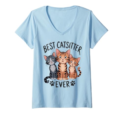 Damen Best Catsitter ever Dankeschön Katzenbetreuung Katzensitter T-Shirt mit V-Ausschnitt Damen Best Catsitter ever Dankeschön Katzenbetreuung Katzensitter T-Shirt mit V-Ausschnitt von Lustige Katzen Sprüche & Katzensitter Geschenke