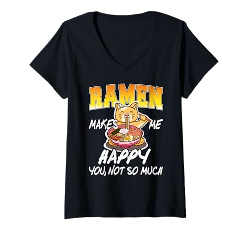 Damen Lustige Ramen Macht Mich Glücklich Nicht So Sehr Du T-Shirt mit V-Ausschnitt Damen Lustige Ramen Macht Mich Glücklich Nicht So Sehr Du T-Shirt mit V-Ausschnitt von Lustige Katzen & Ramen Humor Fans