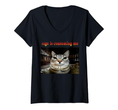 Damen Wut verzehrt Mich beim Starren von Cat Meme T-Shirt mit V-Ausschnitt Damen Wut verzehrt Mich beim Starren von Cat Meme T-Shirt mit V-Ausschnitt von Lustige Katzenmemes
