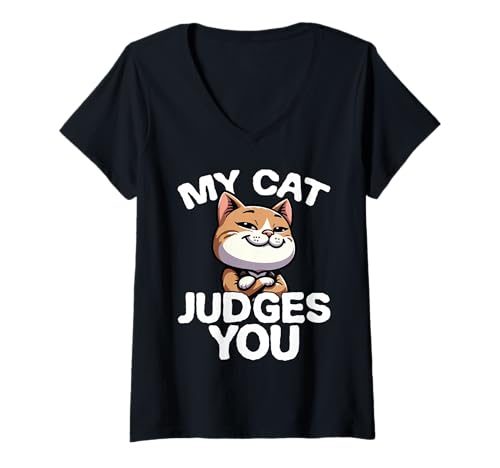 Damen Meine Katze Beurteilt Dich Lustige Katzenliebhaberin T-Shirt mit V-Ausschnitt Damen Meine Katze Beurteilt Dich Lustige Katzenliebhaberin T-Shirt mit V-Ausschnitt von Lustige Katzensprüche Für Katzenliebhaber