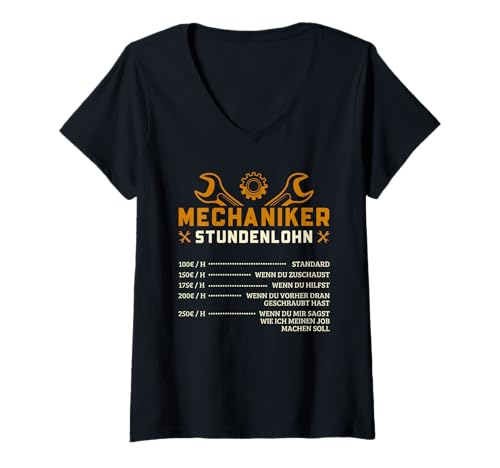 Damen Auto Kfz Mechaniker Stundenlohn Geselle Meister T-Shirt mit V-Ausschnitt von Lustige Kfz Mechaniker Outfits & Geschenke