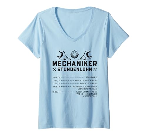 Damen Auto Kfz Mechaniker Stundenlohn Geselle Meister T-Shirt mit V-Ausschnitt von Lustige Kfz Mechaniker Outfits & Geschenke