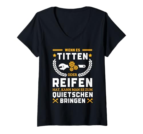 Damen Kfz Auto Mechaniker Lustig Spruch Titten Beruf T-Shirt mit V-Ausschnitt Damen Kfz Auto Mechaniker Lustig Spruch Titten Beruf T-Shirt mit V-Ausschnitt von Lustige Kfz Mechaniker Outfits & Geschenke