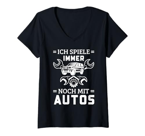 Damen Kfz Mechaniker Mechatroniker Ich Spiele Mit Autos Lustiges T-Shirt mit V-Ausschnitt von Lustige Kfz Mechaniker Outfits & Geschenke