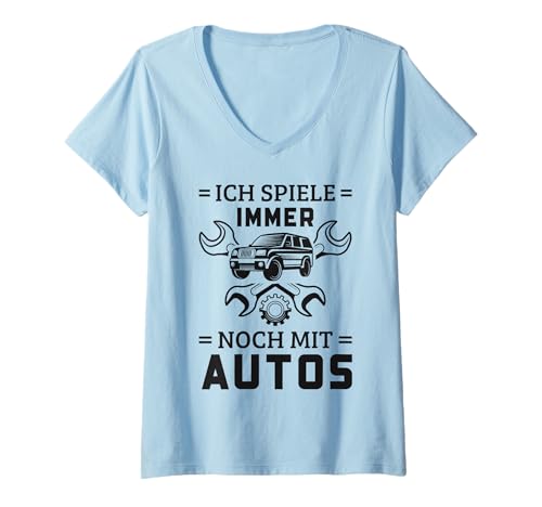 Damen Kfz Mechaniker Mechatroniker Ich Spiele Mit Autos Lustiges T-Shirt mit V-Ausschnitt von Lustige Kfz Mechaniker Outfits & Geschenke
