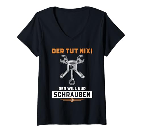 Damen Kfz Mechaniker Werkstatt Mechatroniker T-Shirt mit V-Ausschnitt von Lustige Kfz Mechaniker Outfits & Geschenke
