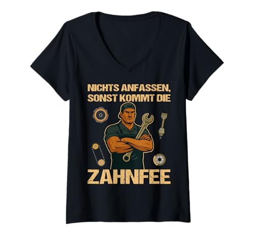 Damen Auto Mechaniker KFZ Mechatroniker Schrauber Nichts anfassen T-Shirt mit V-Ausschnitt Damen Auto Mechaniker KFZ Mechatroniker Schrauber Nichts anfassen T-Shirt mit V-Ausschnitt von Lustige Kfz Werkstatt Geschenke für Mechaniker
