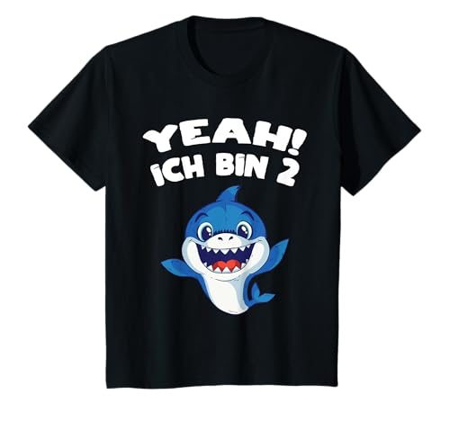 Kinder Geburtstag 2 Jahre alt HAI Shark YEAH ICH BIN 2 Jahre T-Shirt von Lustige Kinder Designs für Jungen und Mädchen