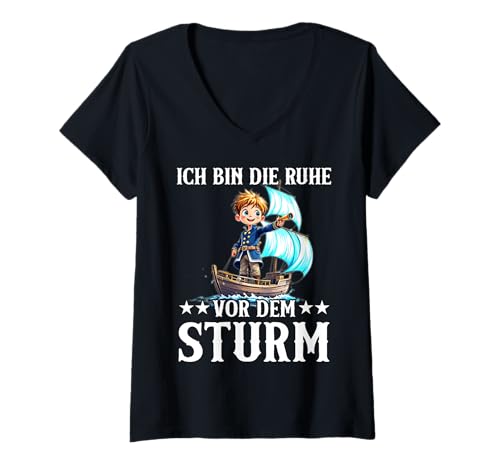Damen Ich bin die Ruhe vor dem Sturm Kids Jungen T-Shirt mit V-Ausschnitt von Lustige Kinder Mode Jungen Mädchen Geschenkideen