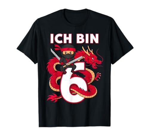 Cooler Ninja Geburtstag für Jungen mit Drache 6 Jahre T-Shirt Cooler Ninja Geburtstag für Jungen mit Drache 6 Jahre T-Shirt von Lustige Kindergeburtstag Jungen Designs Ich Bin 6