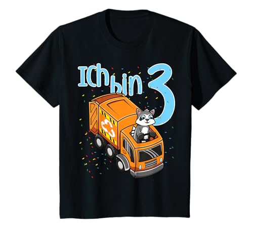 Kinder Dritter 3. Geburtstag Waschbär Müllauto Ich Bin Drei 3 Jahre T-Shirt Kinder Dritter 3. Geburtstag Waschbär Müllauto Ich Bin Drei 3 Jahre T-Shirt von Lustige Kindergeburtstag Kleidung