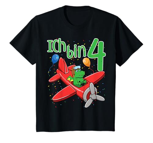 Kinder Vierter 4. Geburtstag Drache Flugzeug Ich Bin Vier 4 Jahre T-Shirt Kinder Vierter 4. Geburtstag Drache Flugzeug Ich Bin Vier 4 Jahre T-Shirt von Lustige Kindergeburtstag Kleidung