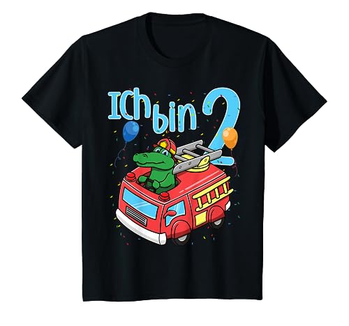 Kinder Zweiter 2. Geburtstag Feuerwehr Krokodil Ich Bin Zwei 2 T-Shirt von Lustige Kindergeburtstag Kleidung