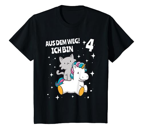 Kinder Kind 4. Kinder Geburtstag Mädchen 4 Jahre Sterne & Katze T-Shirt von Lustige Kindergeburtstags design Jungen & Mädchen