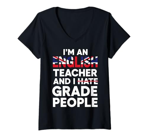 Damen Englisch Lehrer Lustig Noten Notengebung Englischlehrer T-Shirt mit V-Ausschnitt von Lustige Kleidung für Englischlehrer