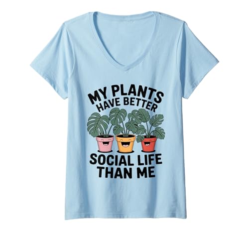 Damen Meine Pflanzen haben EIN besseres Sozialleben ich Introvert T-Shirt mit V-Ausschnitt Damen Meine Pflanzen haben EIN besseres Sozialleben ich Introvert T-Shirt mit V-Ausschnitt von Lustige Kleidung für introvertierte Pflanzenliebha