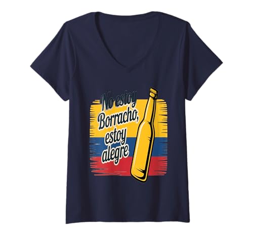Damen No Estoy Borracho Estoy Aguardiente Kolumbianischer Humor T-Shirt mit V-Ausschnitt von Lustige Kleidung zur kolumbianischen Partykultur