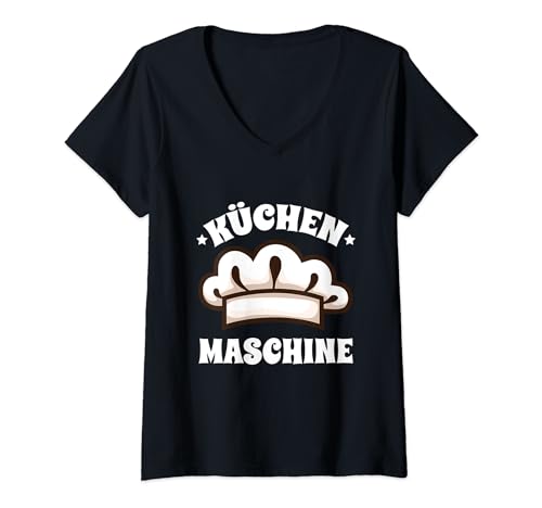 Damen Küchen Maschine Koch Kochen Hobbykoch Küche Kochmütze T-Shirt mit V-Ausschnitt Damen Küchen Maschine Koch Kochen Hobbykoch Küche Kochmütze T-Shirt mit V-Ausschnitt von Lustige Koch Sprüche Kleidung