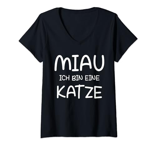 Damen Katzenkostüm Katze Kostüm Katze Miau Ich Bin Eine Katze T-Shirt mit V-Ausschnitt Damen Katzenkostüm Katze Kostüm Katze Miau Ich Bin Eine Katze T-Shirt mit V-Ausschnitt von Lustige Kostüme Fastnacht Karneval Kostümersatz