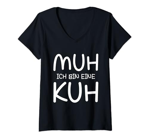 Damen Kuhkostüm Karneval Kostüm Kuh Muh Ich Bin Eine Kuh T-Shirt mit V-Ausschnitt Damen Kuhkostüm Karneval Kostüm Kuh Muh Ich Bin Eine Kuh T-Shirt mit V-Ausschnitt von Lustige Kostüme Fastnacht Karneval Kostümersatz