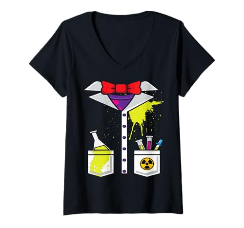 Damen Verrückter Wissenschaftler Kostüm Fasching Karneval Chemie T-Shirt mit V-Ausschnitt Damen Verrückter Wissenschaftler Kostüm Fasching Karneval Chemie T-Shirt mit V-Ausschnitt von Lustige Kostüme Für Chemiker & Chemielehrer