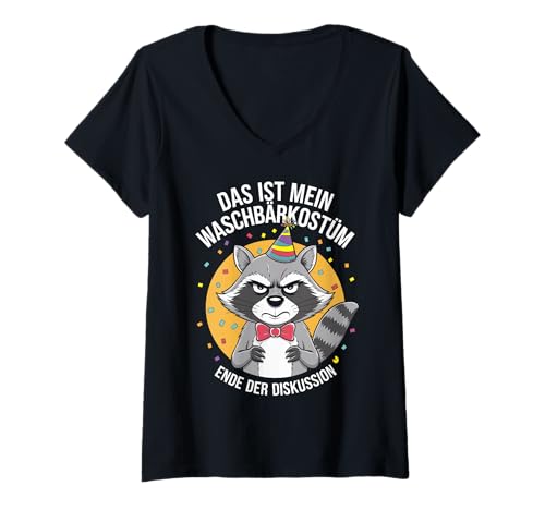 Damen Das ist mein Waschbärkostüm Karneval Fasching T-Shirt mit V-Ausschnitt von Lustige Kostüme für Fasching & Karneval