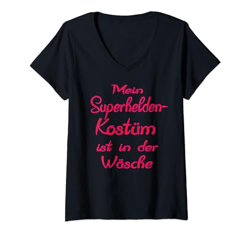Damen Superheld Kostüm In Der Wäsche Köln Karneval Superhelden T-Shirt mit V-Ausschnitt Damen Superheld Kostüm In Der Wäsche Köln Karneval Superhelden T-Shirt mit V-Ausschnitt von Lustige Kostüme & Sprüche Für Superhelden In Zivil