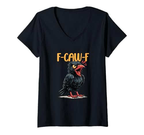 Damen Hühnerhumor. F-CAW-F, lustiger FCAWF T-Shirt mit V-Ausschnitt von Lustige Krähe Grahic, lustiges Hühnchen fcawf