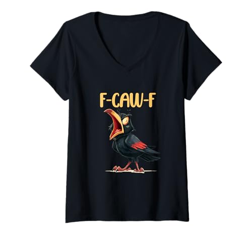 Damen Hühnerhumor. F-CAW-F, lustiger FCAWF T-Shirt mit V-Ausschnitt von Lustige Krähe Grahic, lustiges Hühnchen fcawf